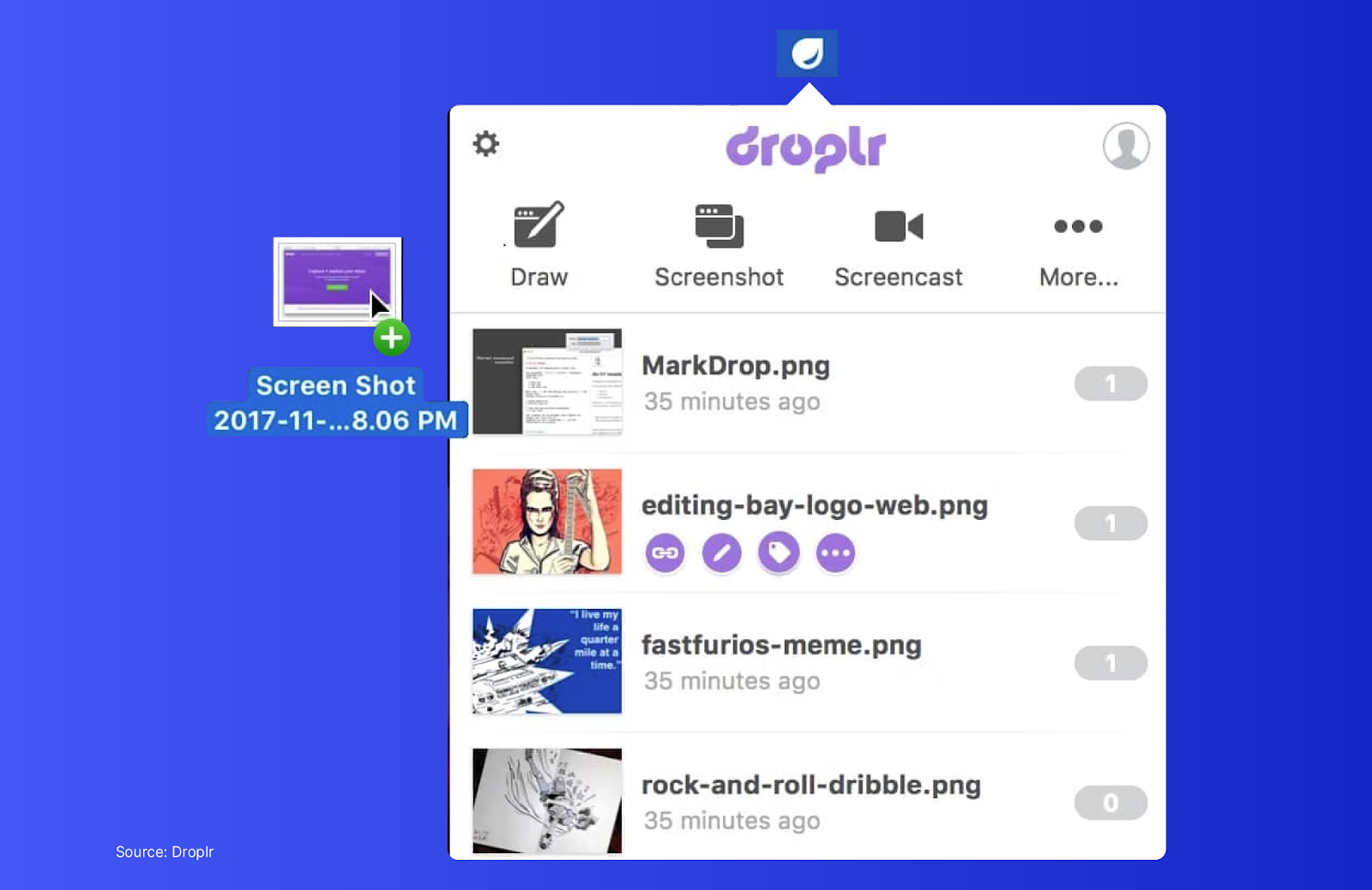 Interface Droplr