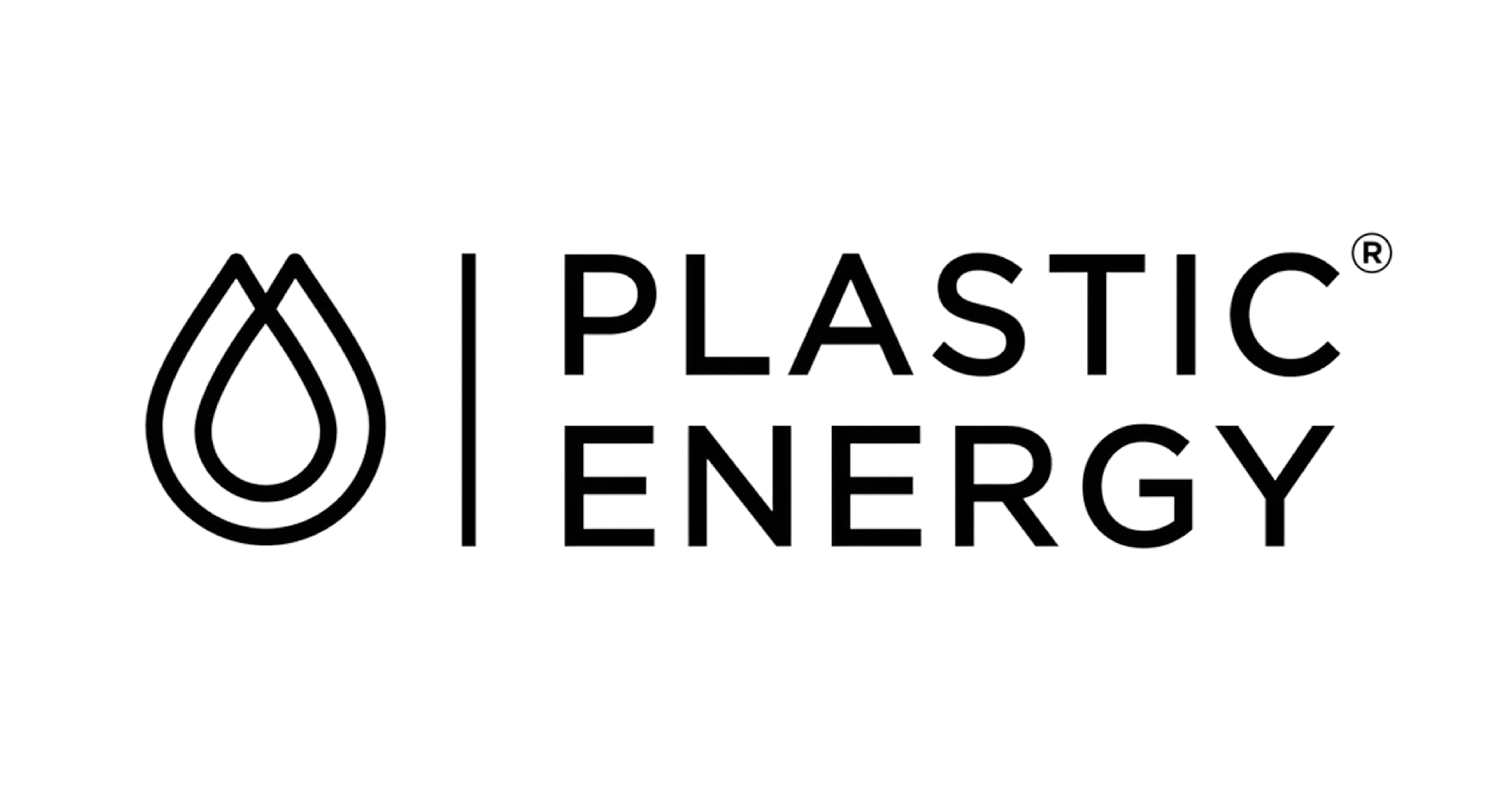 Plastic Energy company logo with a stylized drop symbol and text on black background.