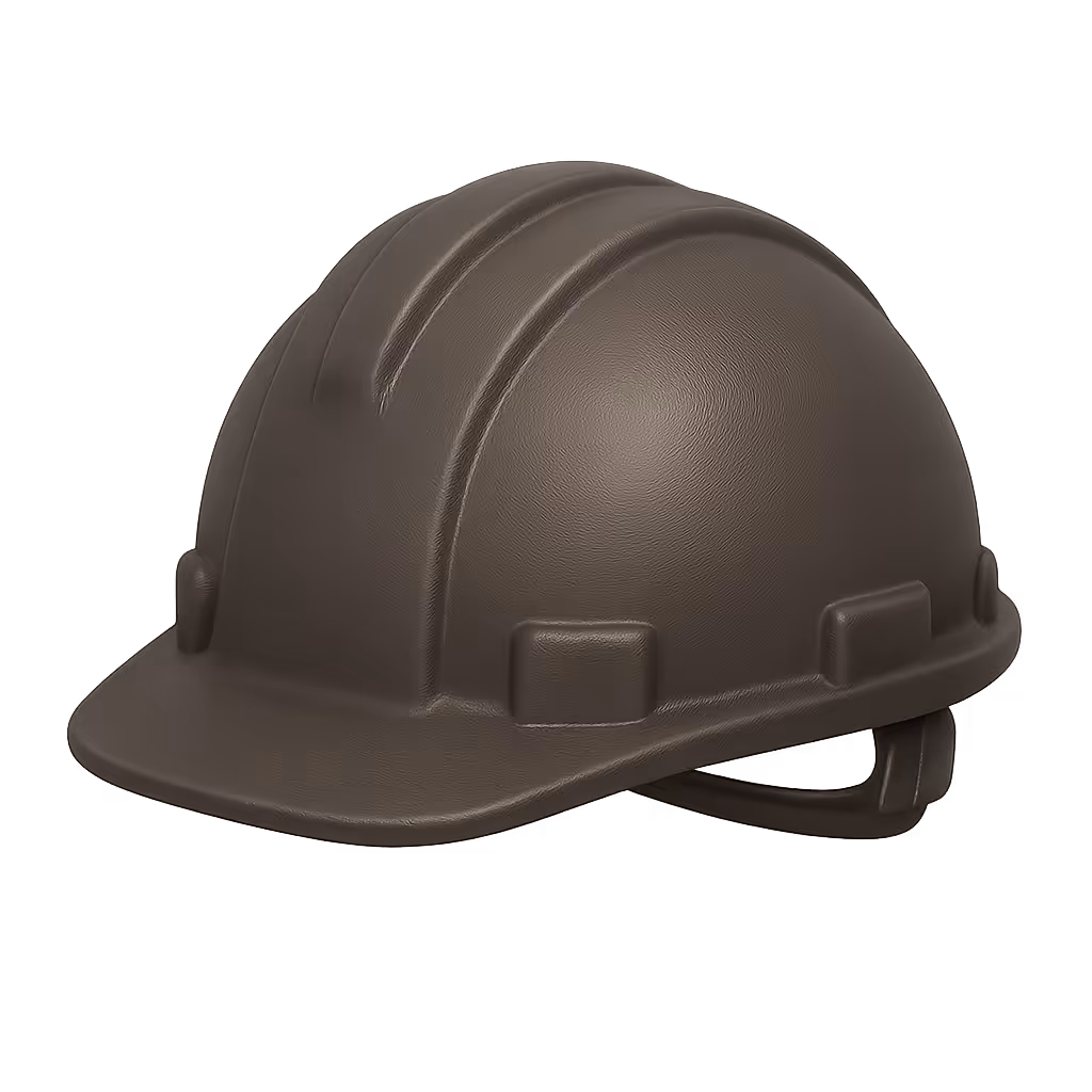 Icône 3D d’un casque de chantier brun foncé, style réaliste avec texture matte.