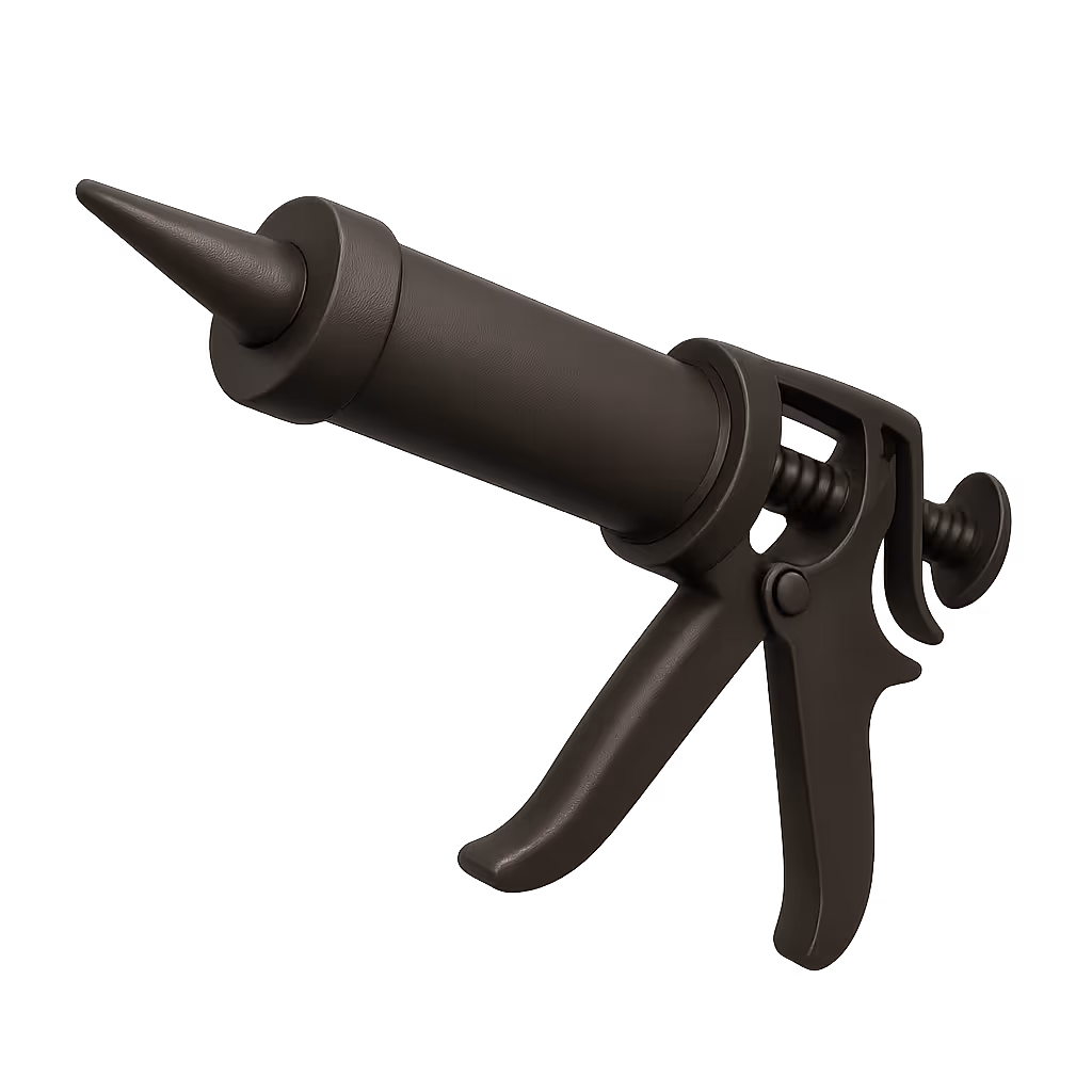 Icône 3D d’un pistolet applicateur de silicone de couleur brun foncé, vue en angle.