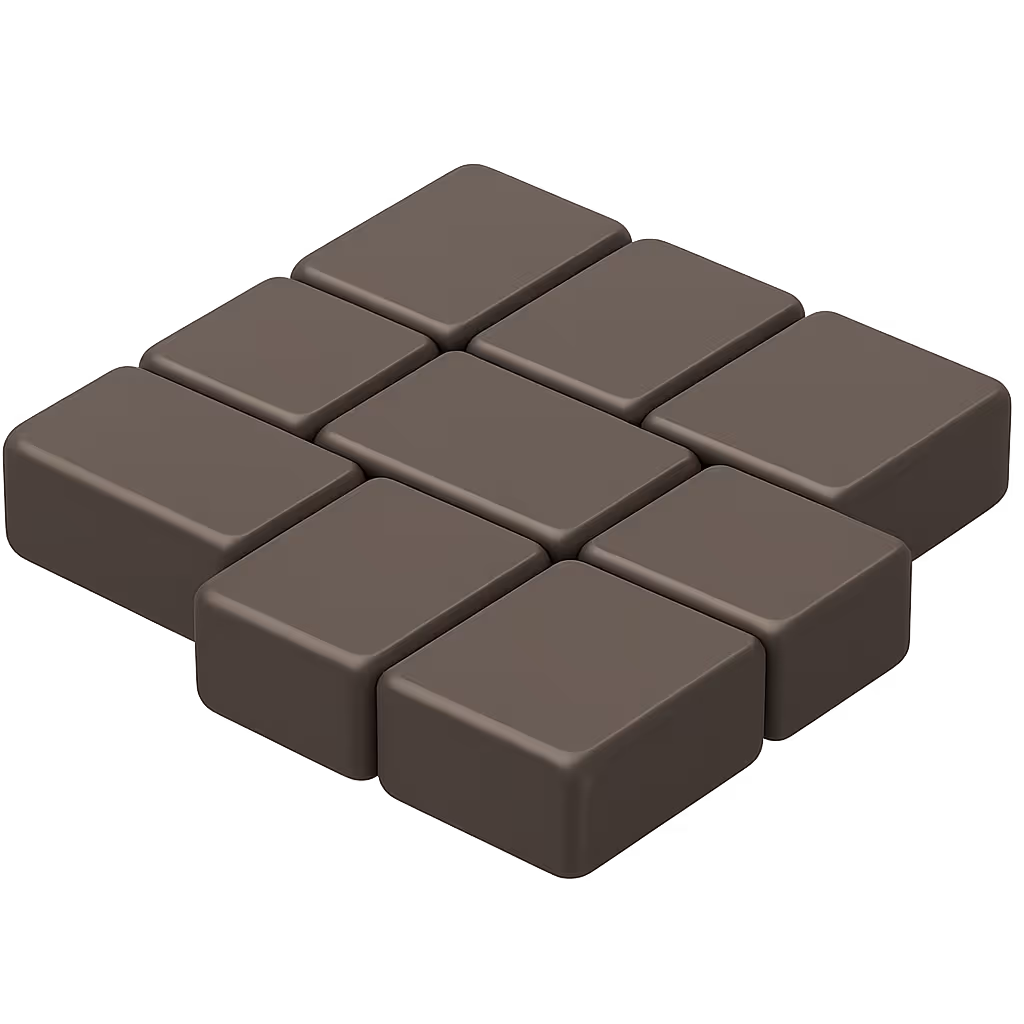 Surface en pavé uni formée de 9 blocs en 3D brun foncé, vue en perspective.