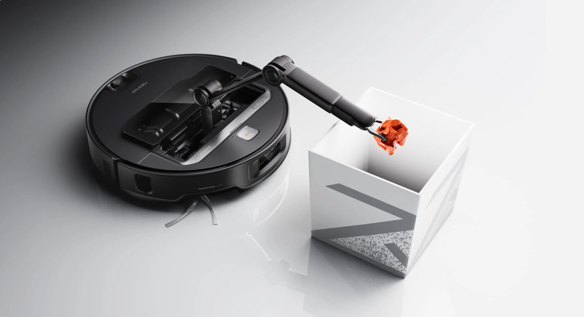 Roborock Saros Z70 robot vacuum with OmniGrip arm for obstacle removal