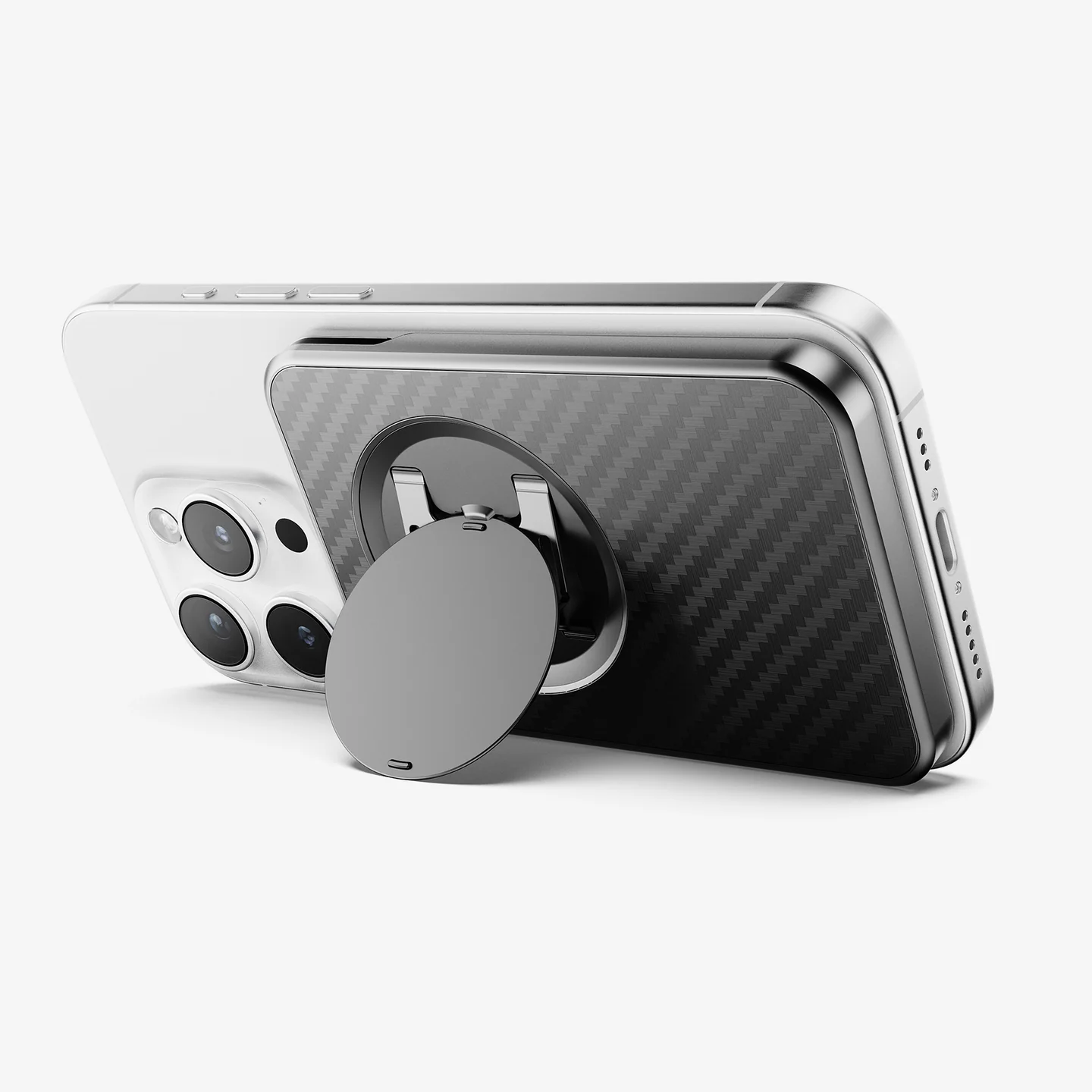 Snap Grip Wallet MagSafe aluminum wallet with rotating phone stand feature