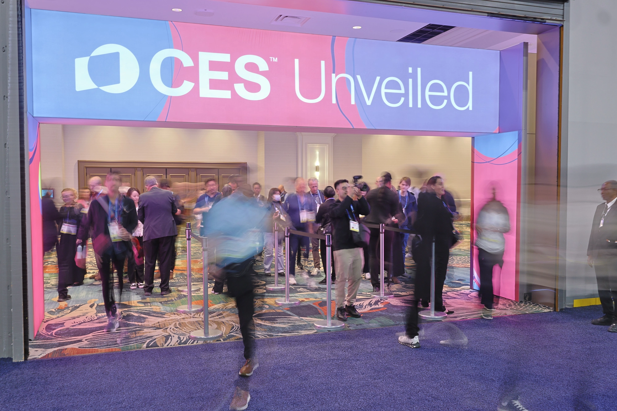 CES 2026 Unveiled entrance with attendees entering the press preview event