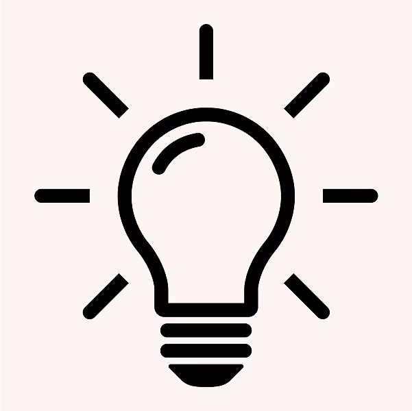 Icon of a glowing light bulb, representing innovative ideas and creative