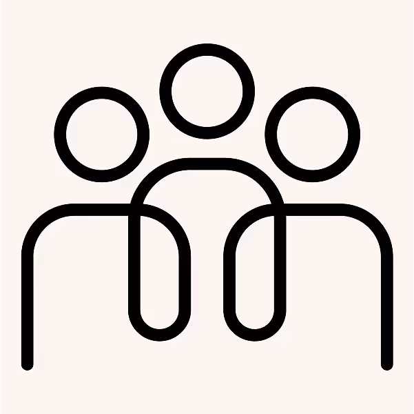 Icon of three people standing together, symbolizing teamwork and community culture