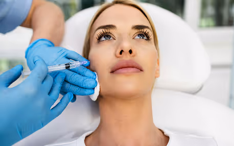 A woman getting a needle in her face as part of surgery
