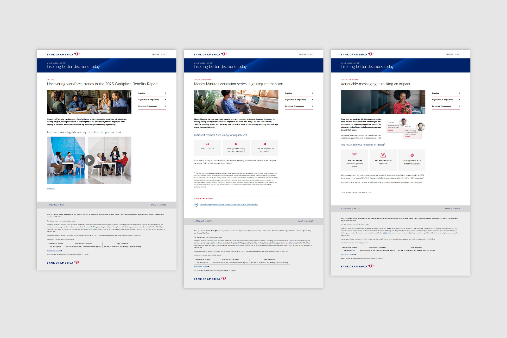Screenshots of Bank of America QBR article layouts