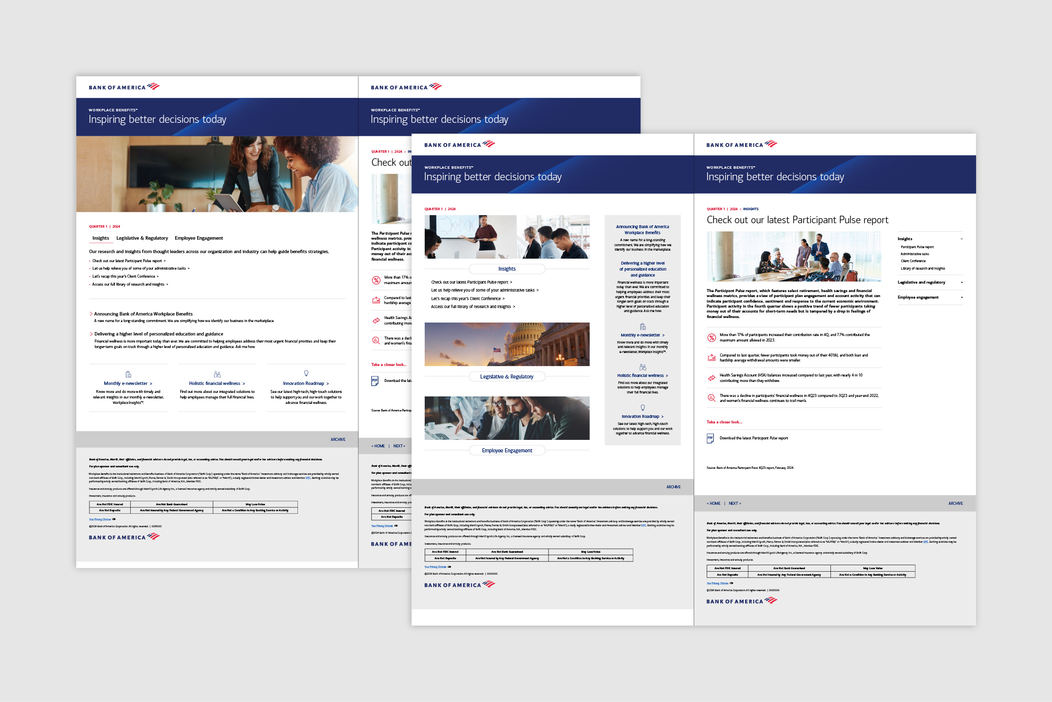 Screenshots of Bank of America QBR site refresh concepts