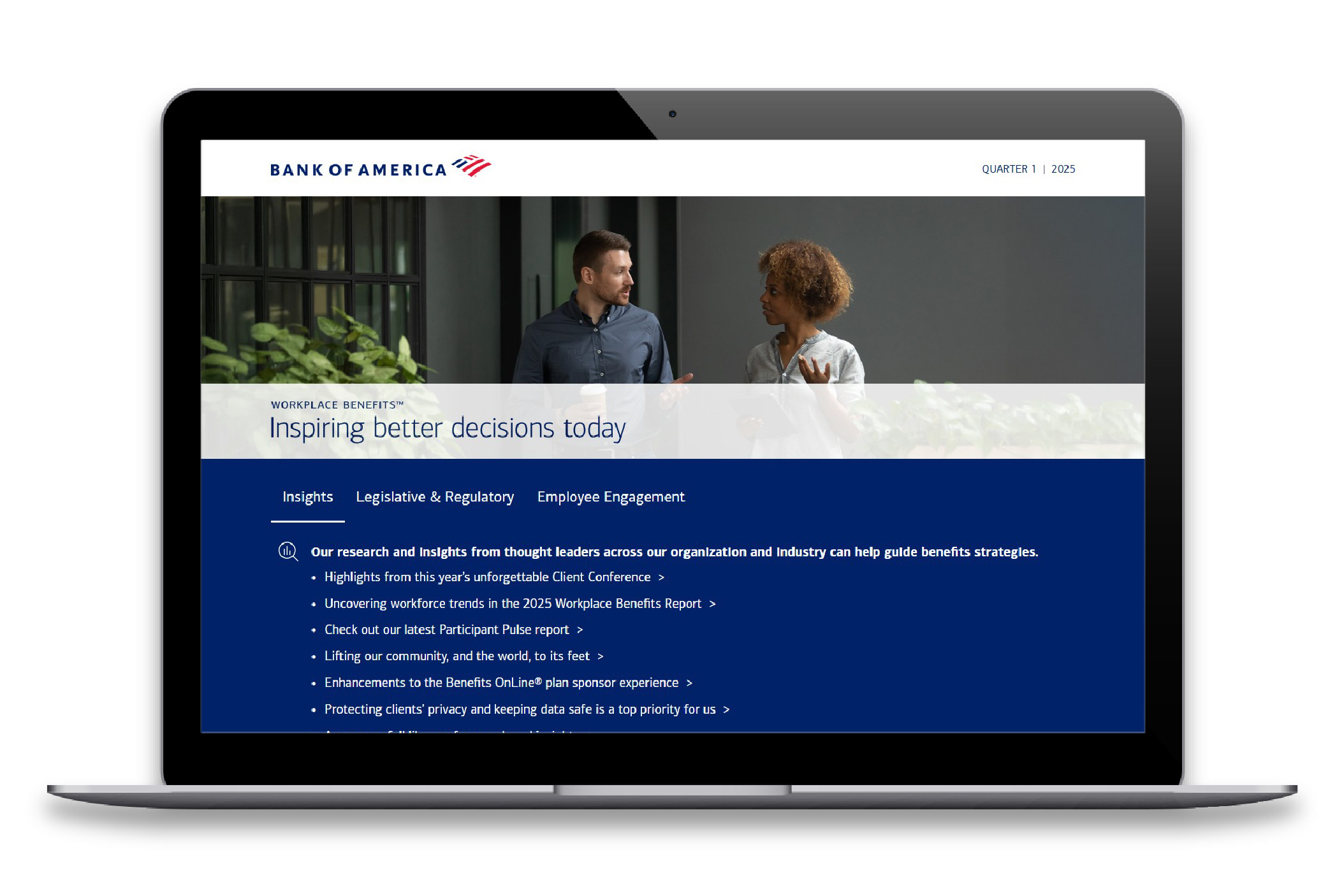 Screenshot of Bank of America QBR microsite on a laptop