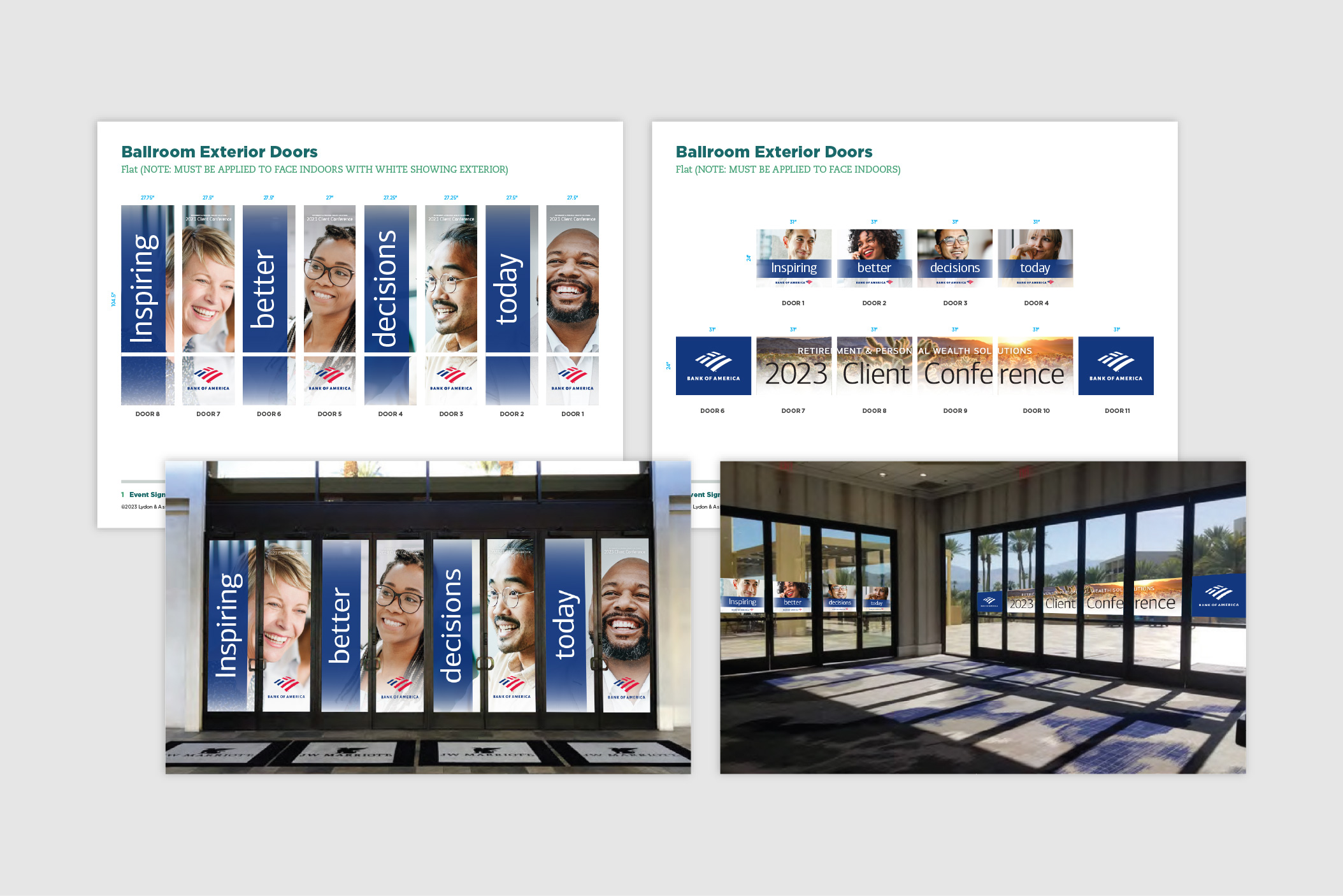 Screenshots of Client Conference 2023 window cling signage