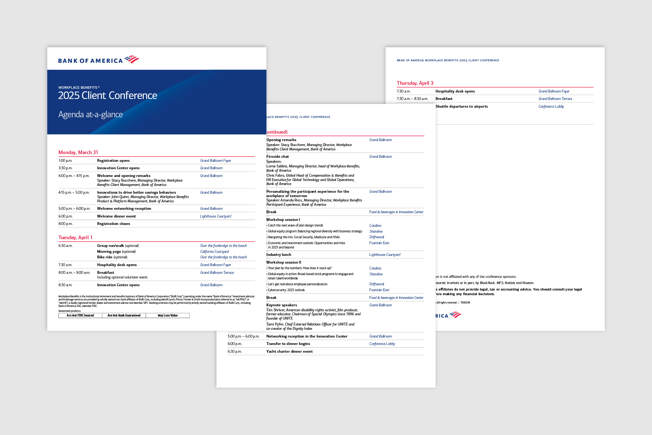 Screenshots of Client Conference 2025 agenda-at-a-glance
