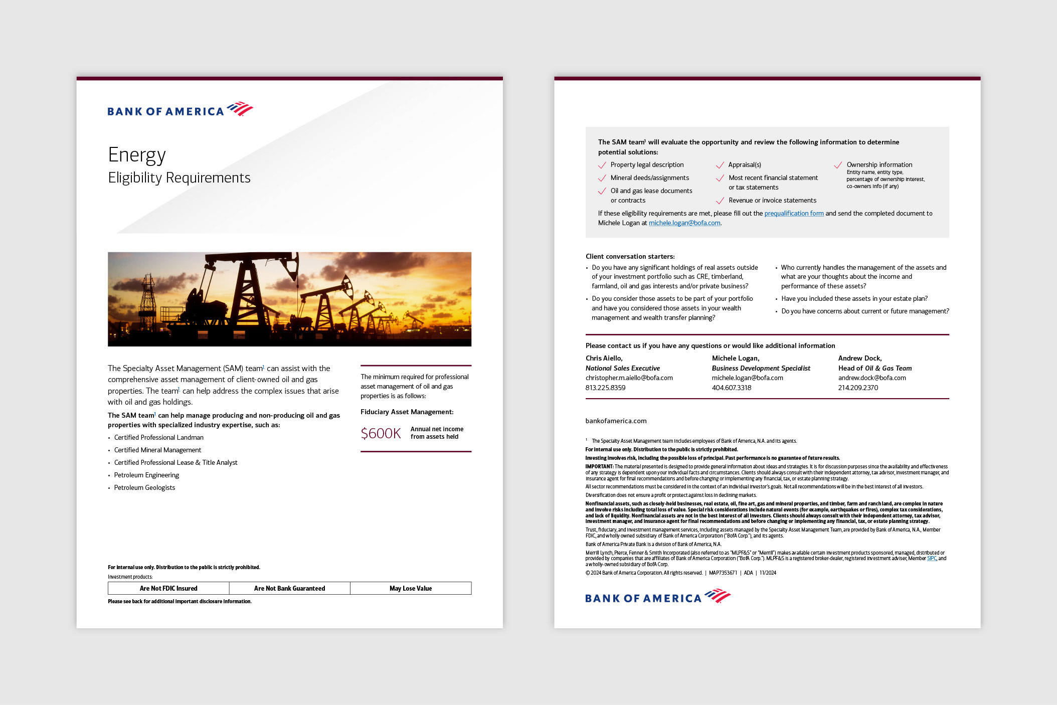 Screenshots of Bank of America Energy Specialty Asset Management eligibility paper