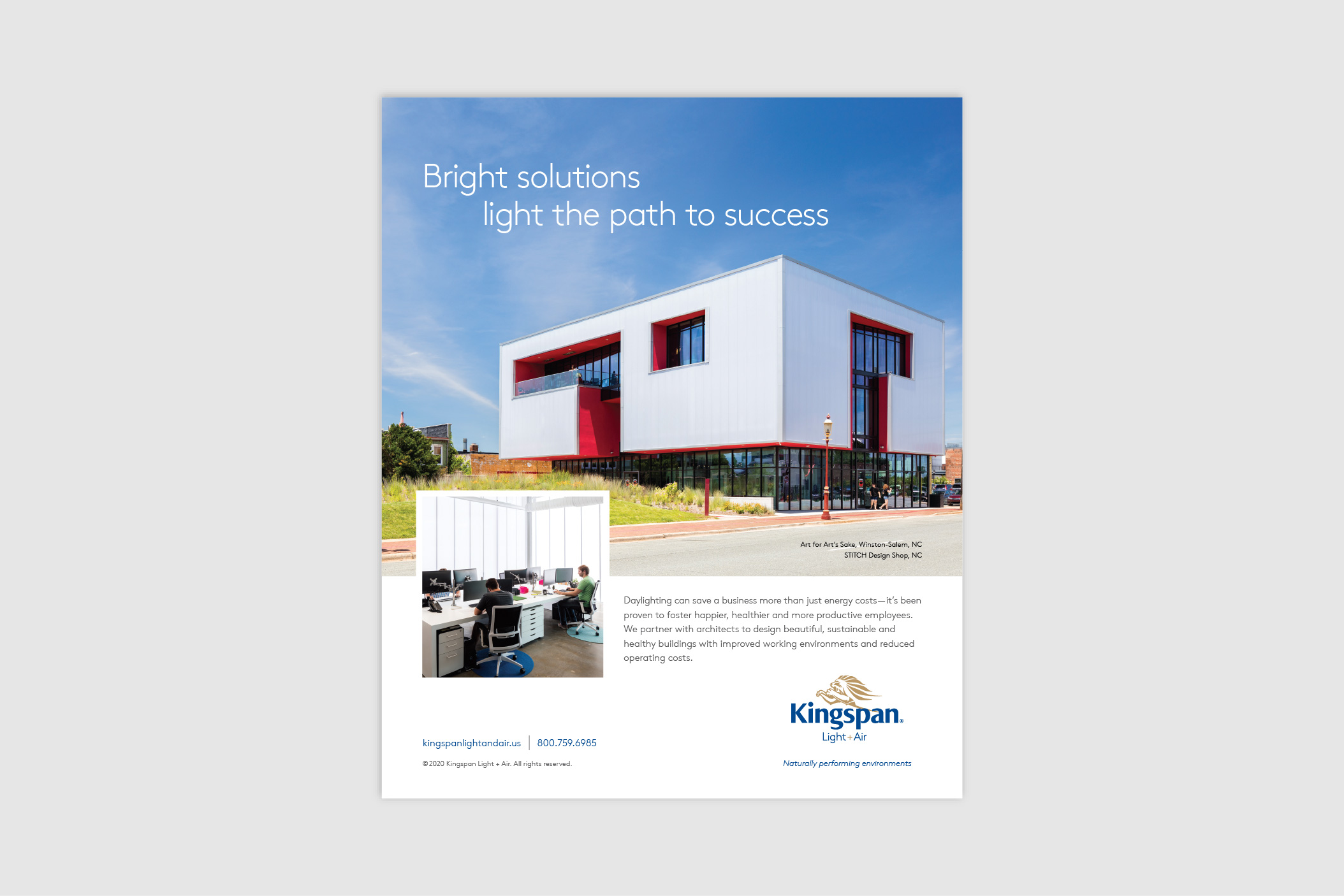 Screenshot of Kingspan Light + Air Art for Art's Sake trade ad