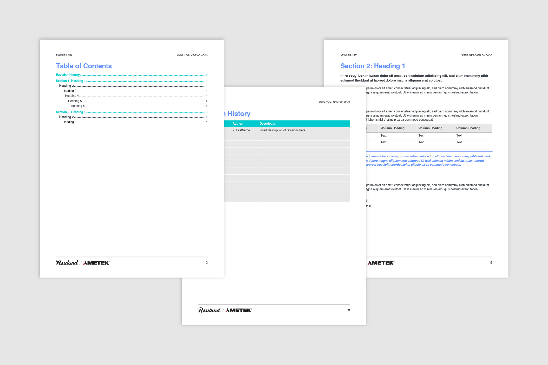 Screenshots of Rauland® guide template body pages