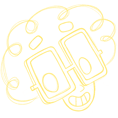 Billups Creative illustration of a person with curly hair and big glasses.