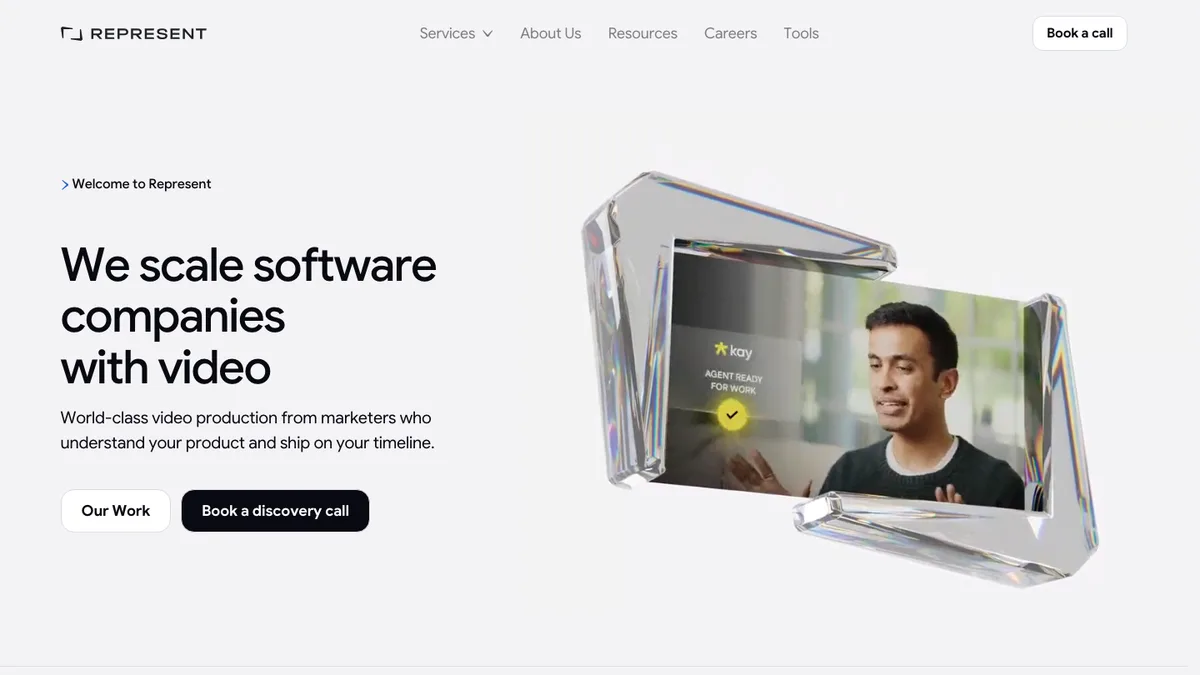 Represent Studio homepage, video production agency for software and AI companies