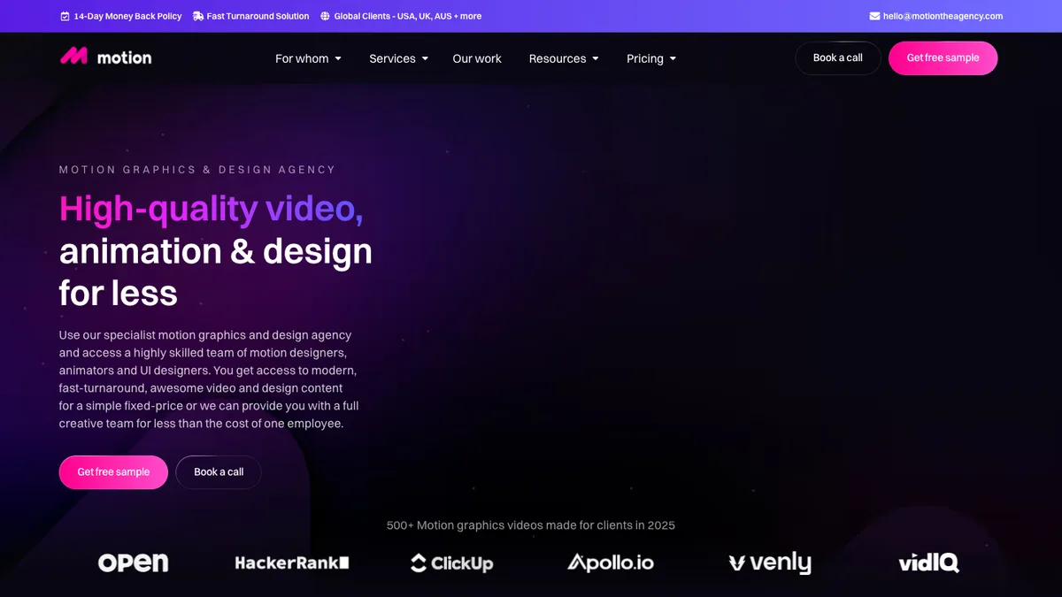 Motion The Agency homepage, motion graphics and design agency
