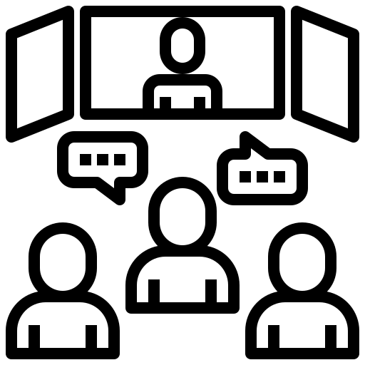 Icon for Event Videography Showing Figures Gathered at a Conference