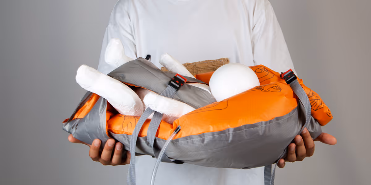 VITAPACK air chamber inflation demonstration, vest swung through air to fill