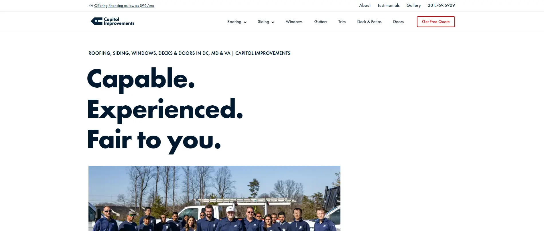 A screenshot of the Hero Section of Capitol Improvements website Homepage