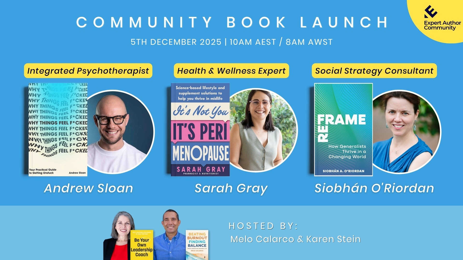 EAC Community Book Launch December 2025 with Andrew Sloan, Sarah Gray and Siobhán O'Riordan