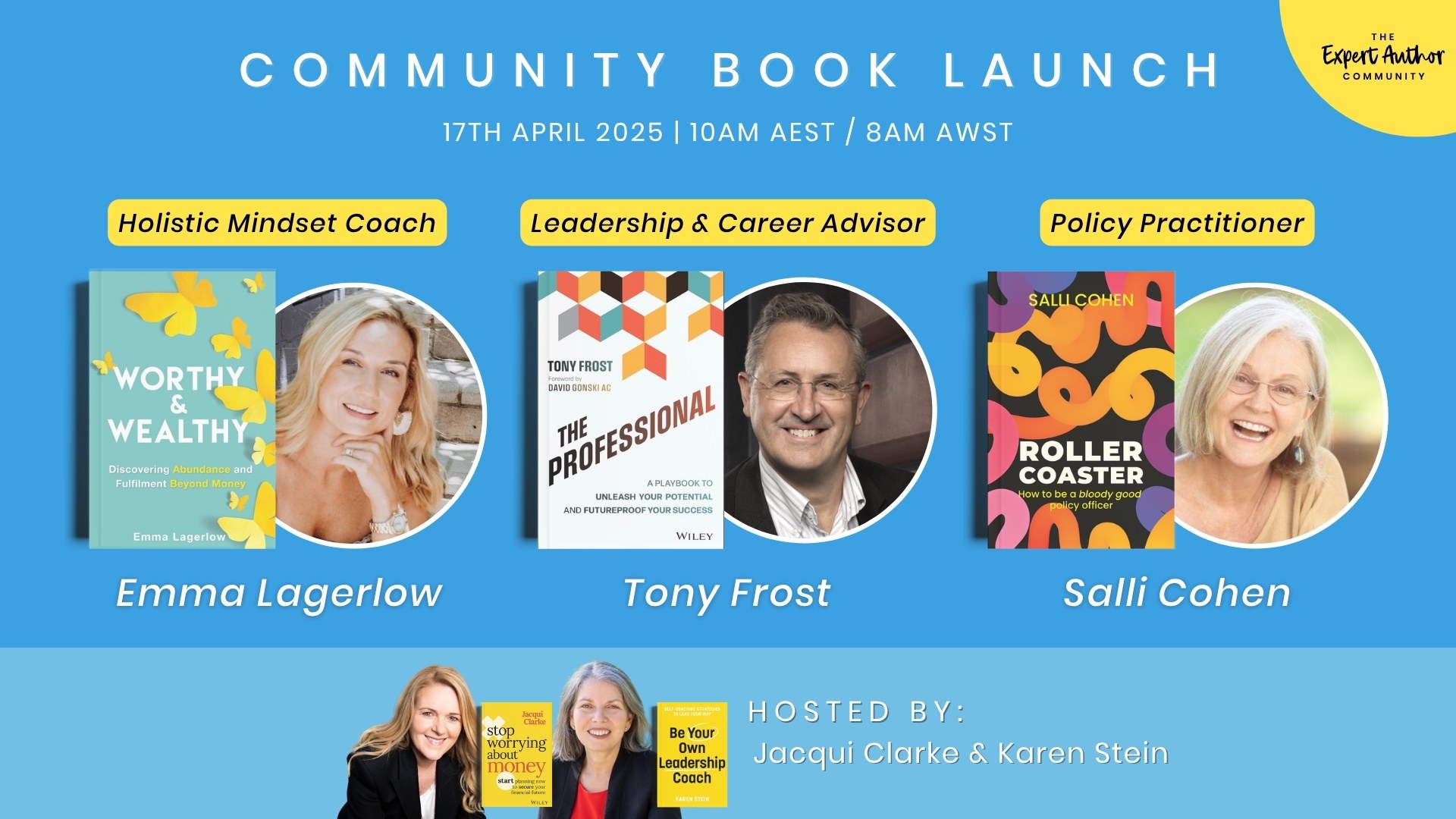 EAC Community Book Launch April 2025 with Emma Lagerlow, Tony Frost and Salli Cohen