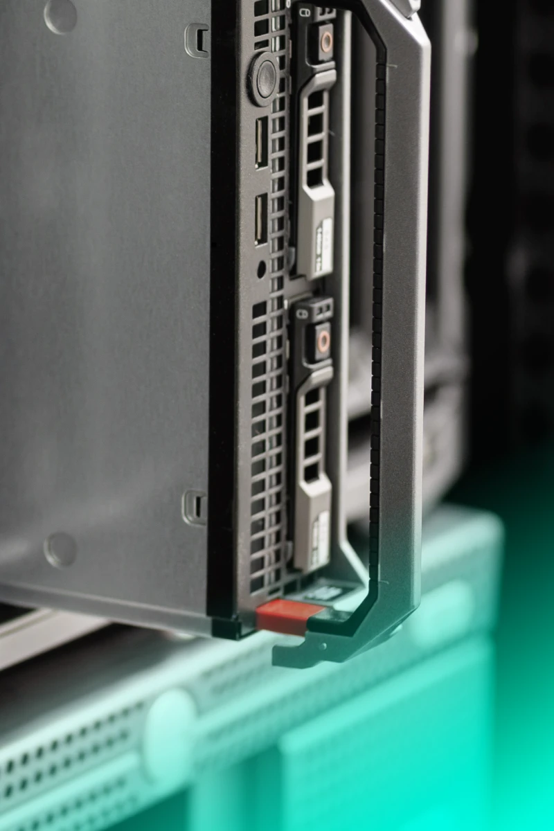 Server sliding into a modern data centre rack.