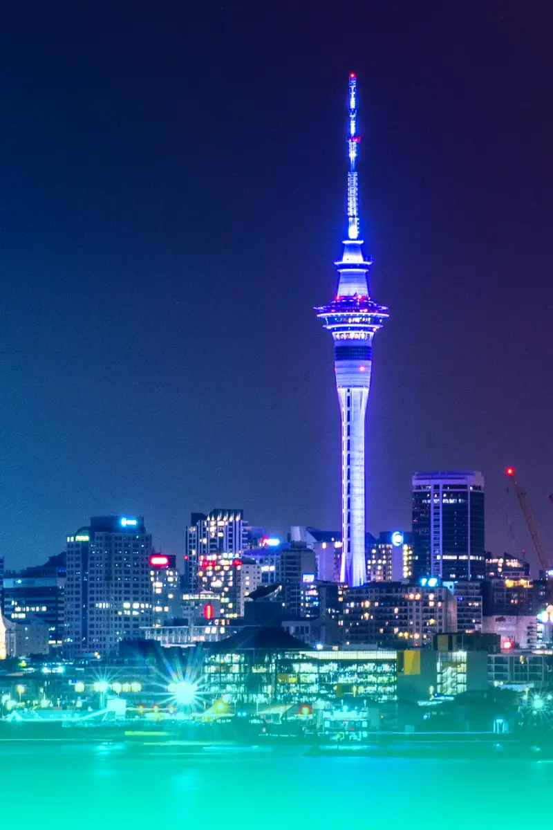 Colourful photo of the Sky Tower.