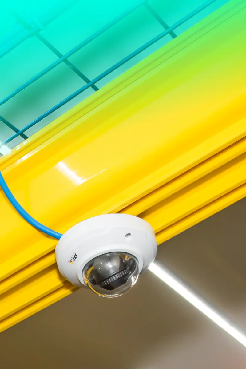 Image of a CCTV camera in a data centre.