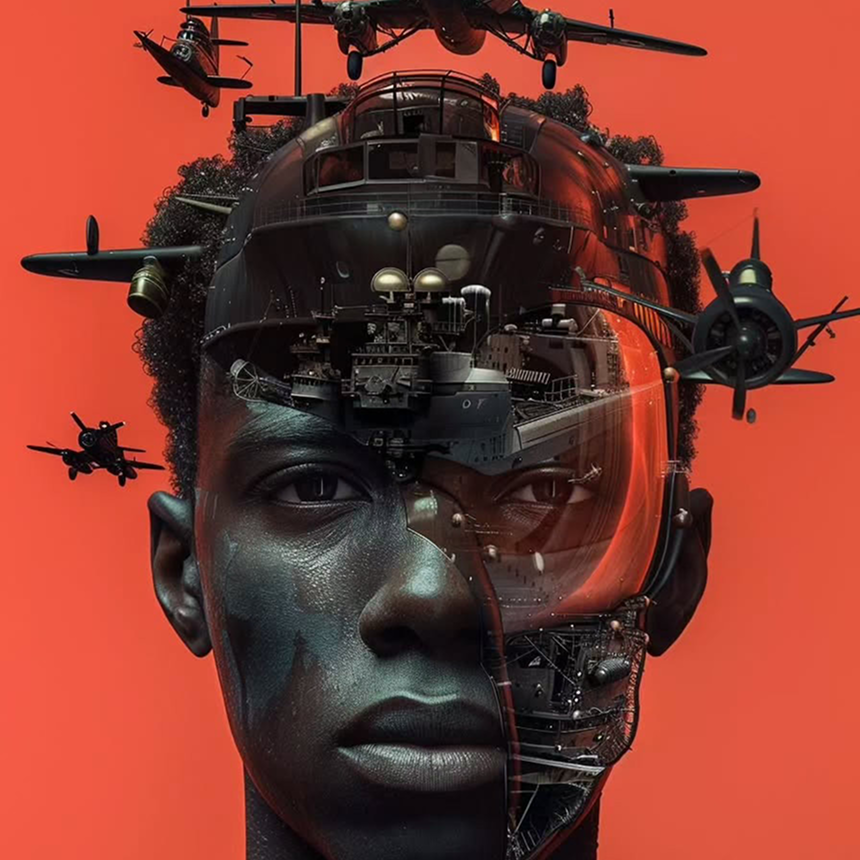 Tech mind red background and mauritanian local 