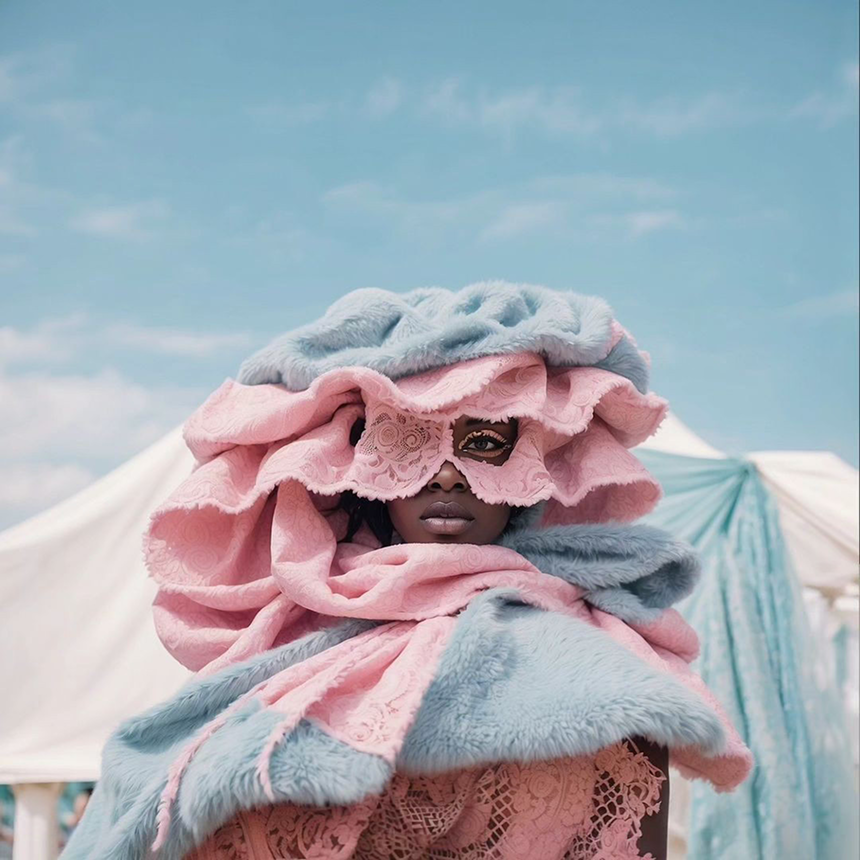 Girl with Mauritanian Textures sky blue