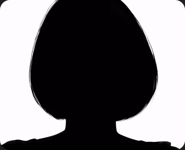 Silhouette of a person with short bob haircut against a white background.