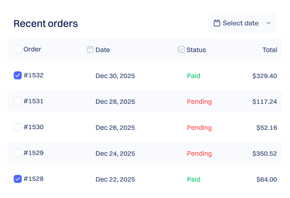 Recent Orders Dashboard - Saasfy X Webflow Template