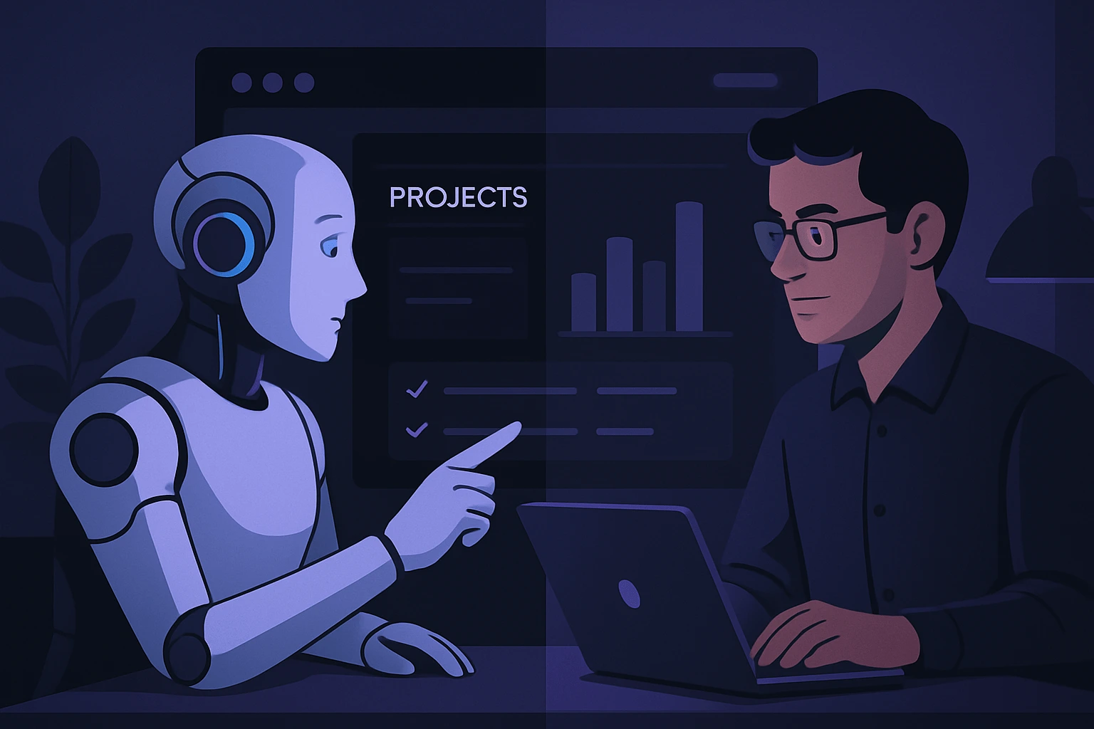 Ai and robot discussing project