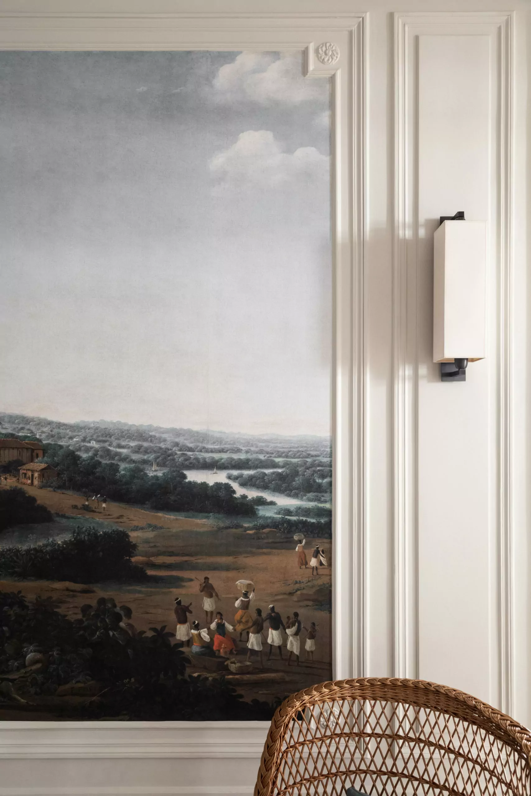 Aménagement intérieur – Chambre élégante avec papier peint à motifs – Projet Bellechasse CTEG