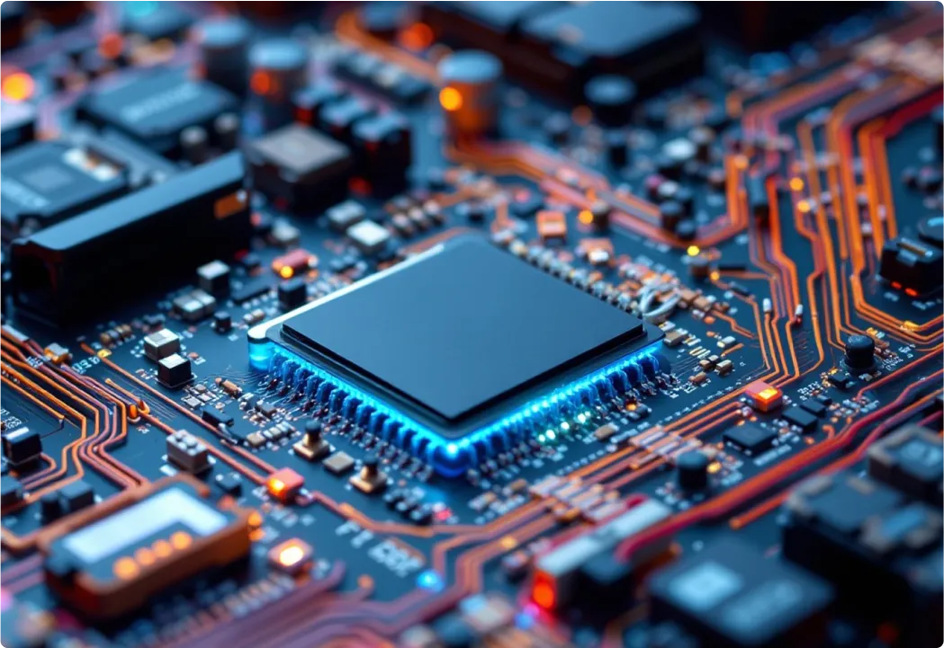 Semiconductor microchip on a board holding essential firmware.
