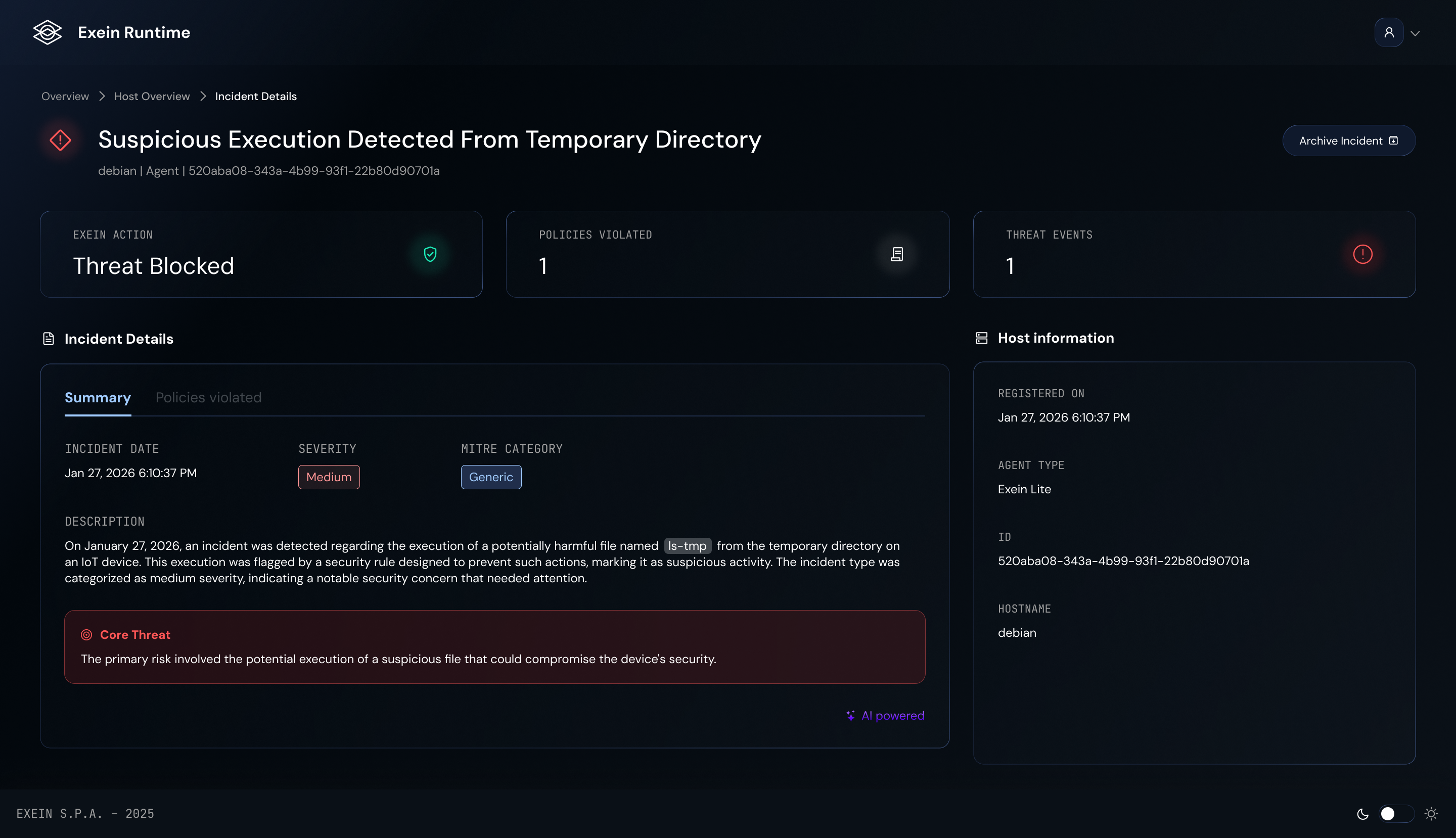 Exein Linux Lite Agent Dashboard