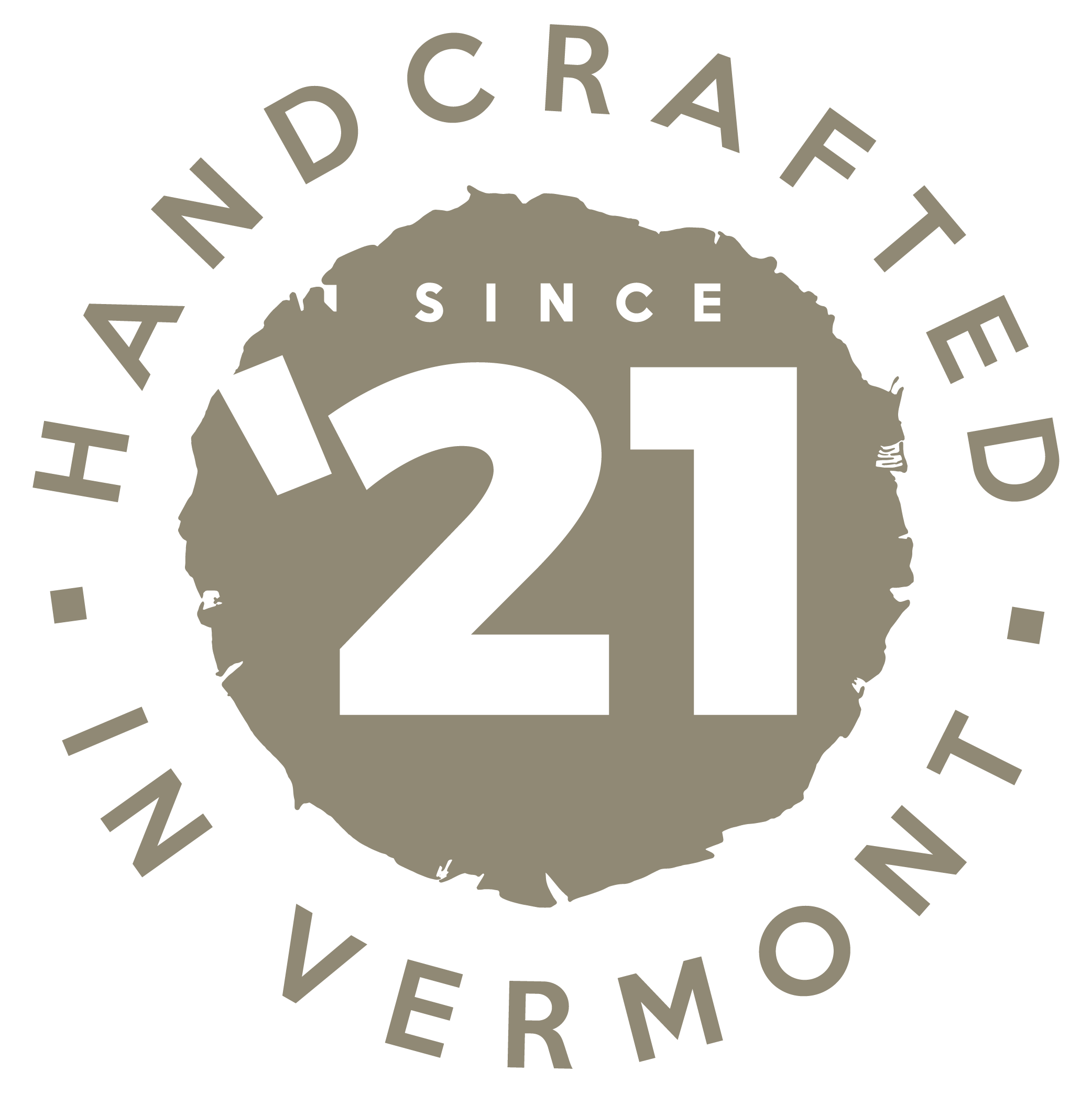 Gold badge that says Handcrafted in Vermont, since '21.