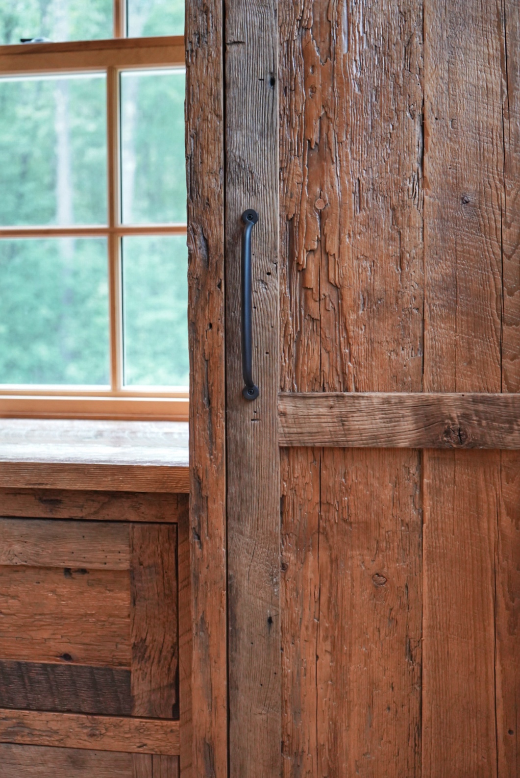 Project detail: Close up of reclaimed cabinet door.