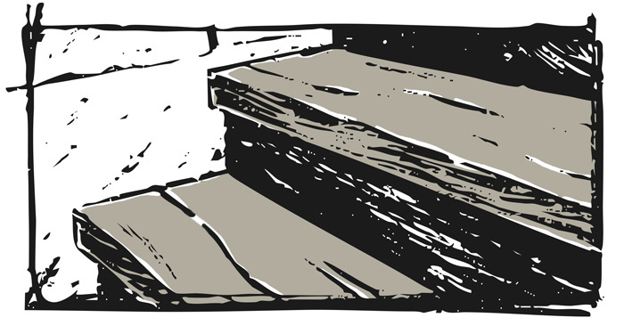 Block print of a live edge stairtred.