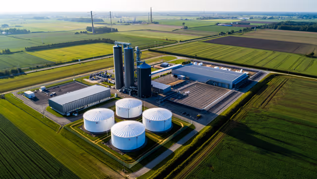 Biogas facility next to an agricultural area