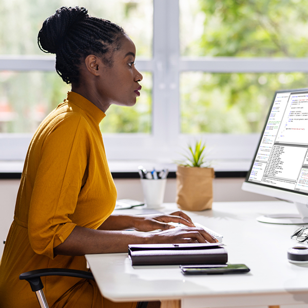 woman working at office desk