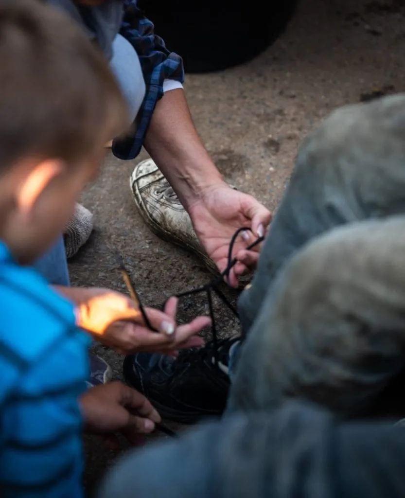 Tying shoes