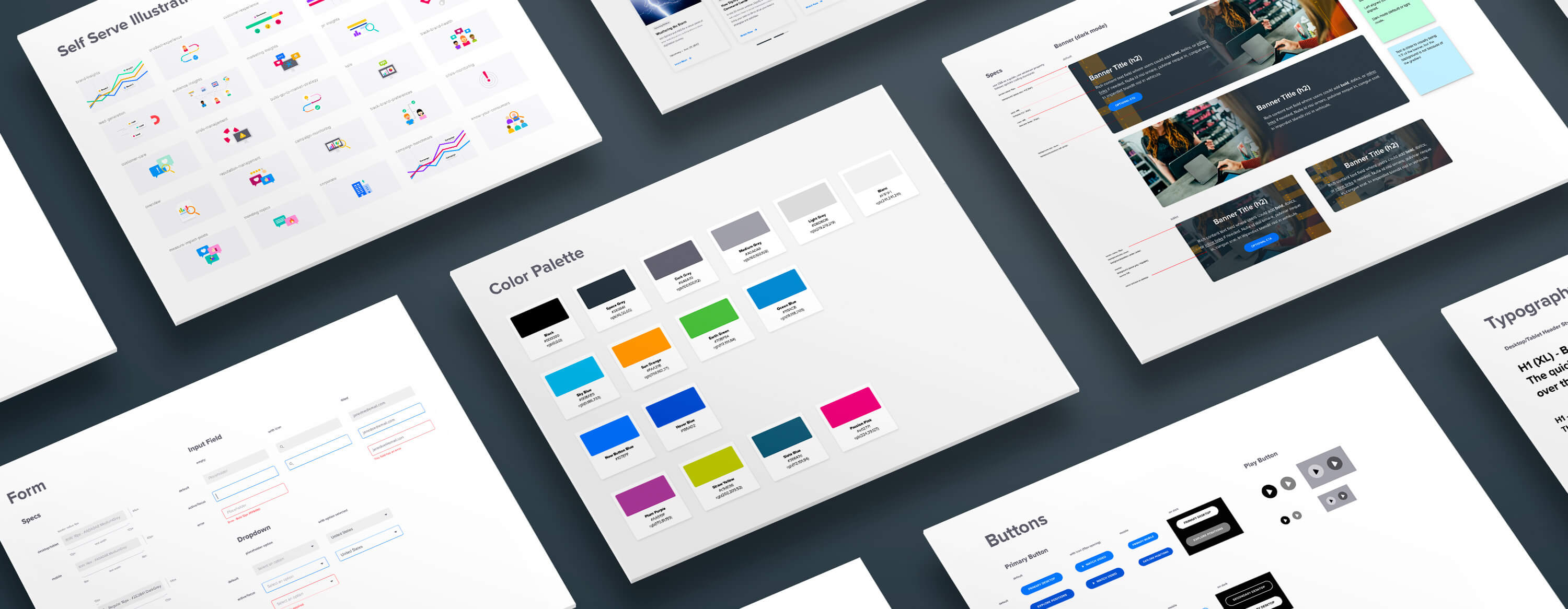 Screens taken from the figma library, showing design system work and annotation