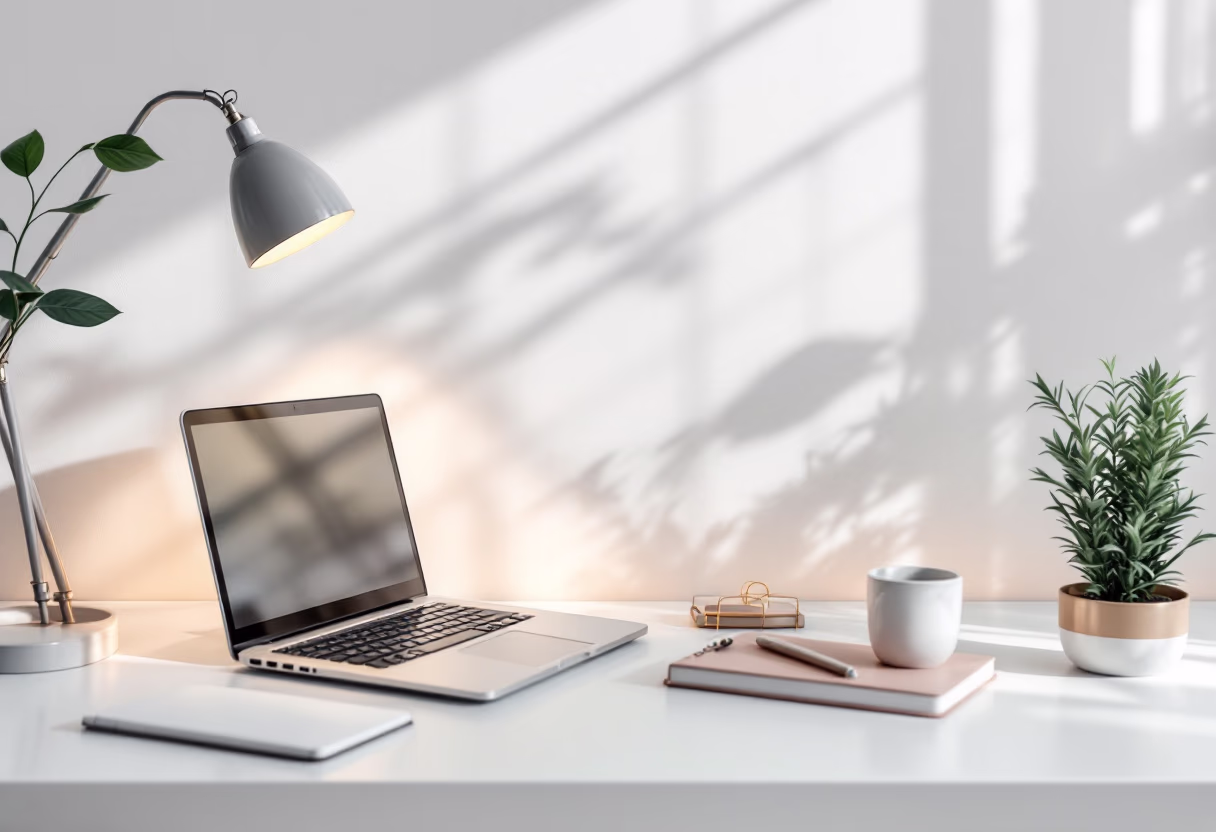 [background image] image of desk setup (for an ai fintech company)