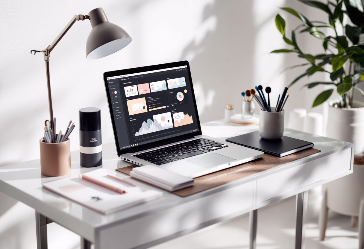 a modern workspace for a productivity tools business [background image]