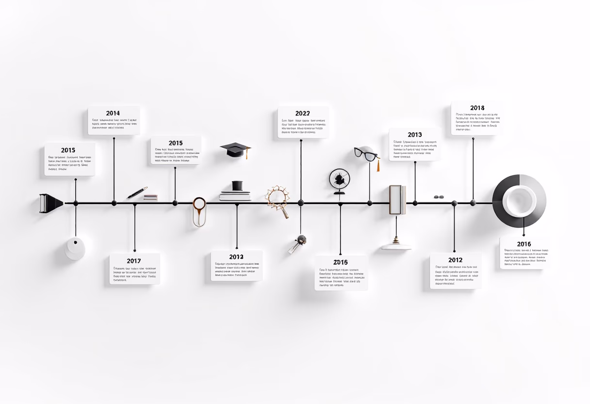image of company milestones in a timeline format (for a edtech)