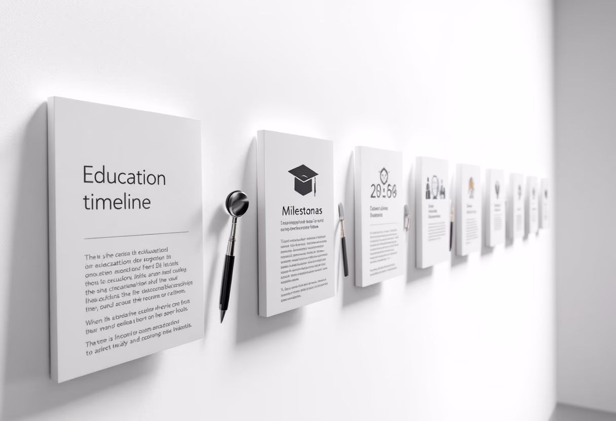 image of company milestones in a timeline format (for a edtech)