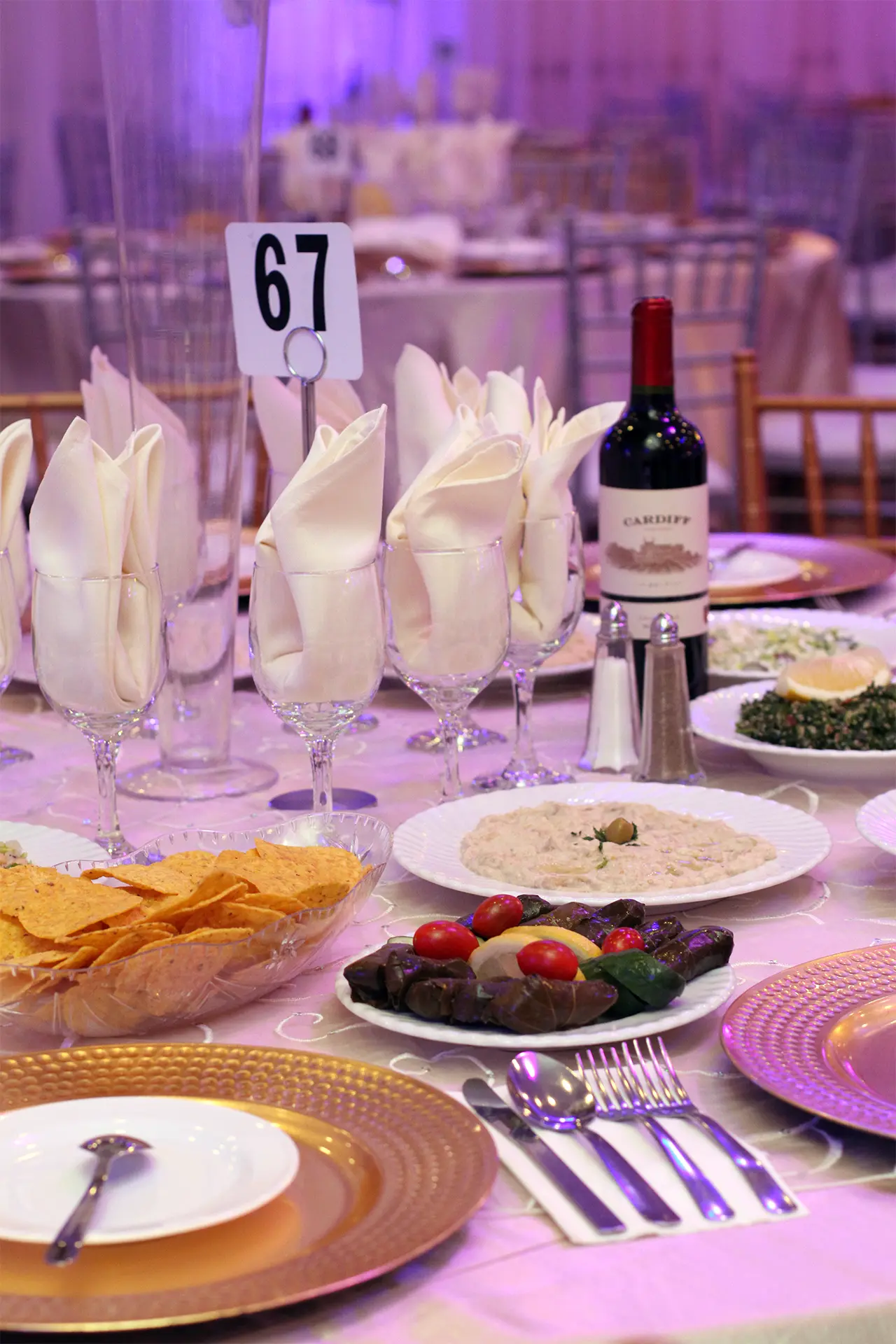 Closeup of Decorated Round Table in Venue Ballroom